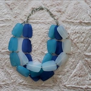 Maurices Blue & White 3 Tier Chunky Beaded Summer Statement Necklace